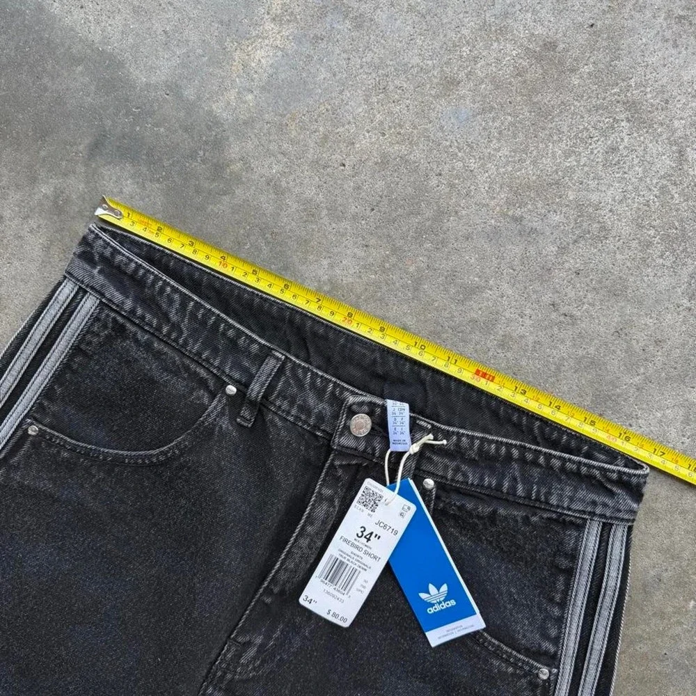 Adidas black denim firebird shorts size 34 NWTs